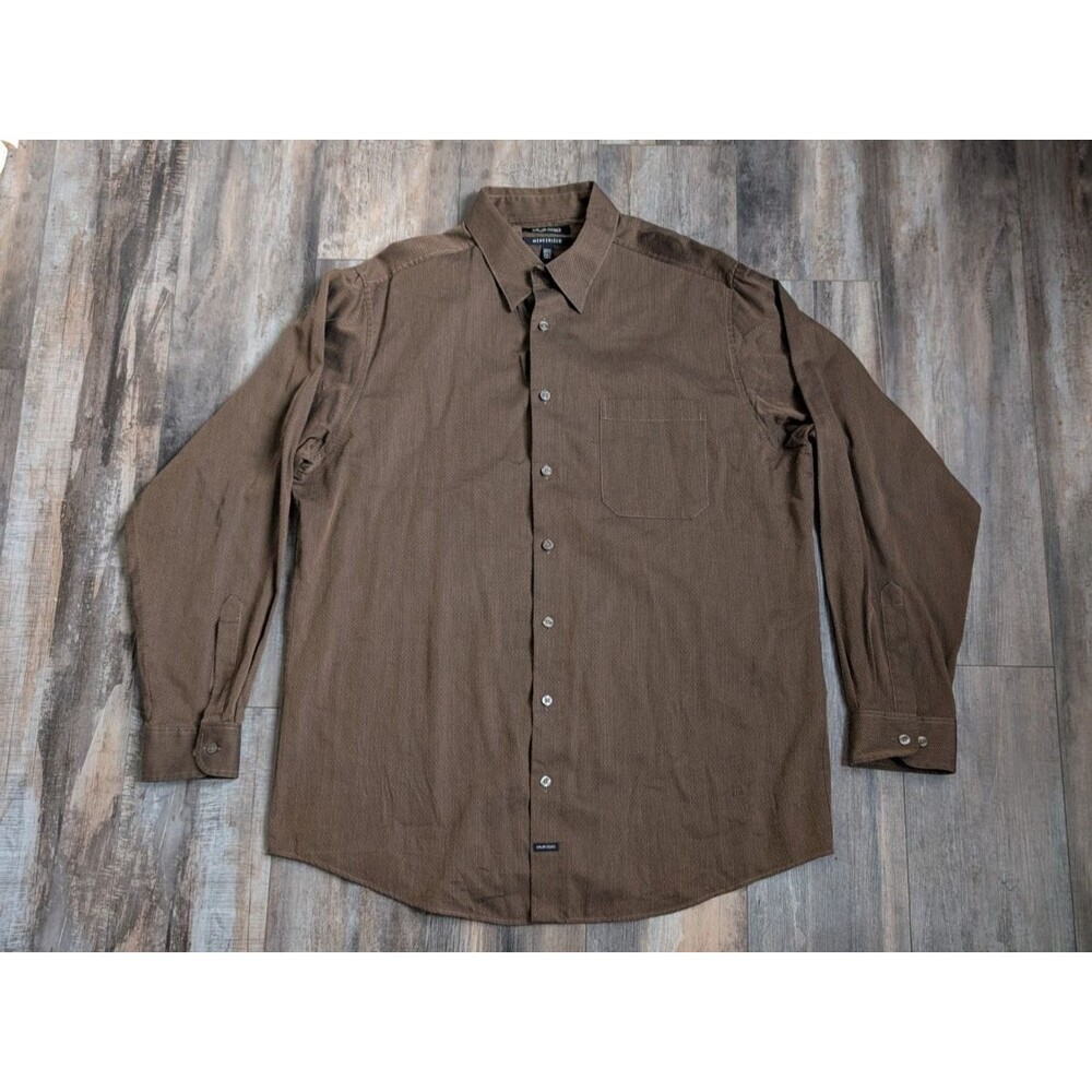 Murano Mercerized Brown Long Sleeve 100% Cotton Button Down Shirt Mens 2XLT Tall